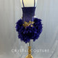 Purple and Gold Cutout Leotard with Appliques and Feather Bustle - Rhinestones