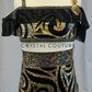 Custom Black and Gold Off Shoulder Top with Ruffled High Waisted Trunks