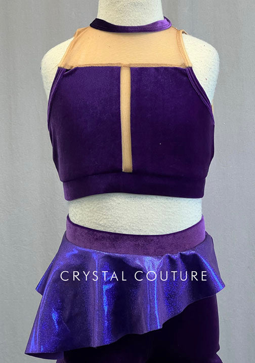 Custom Purple Velvet Cropped Top and Shorts with Asymmetrical Peplum