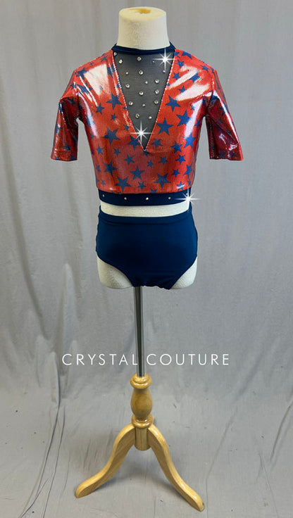 Custom Red Star Crop Top with Strappy Back - Rhinestones