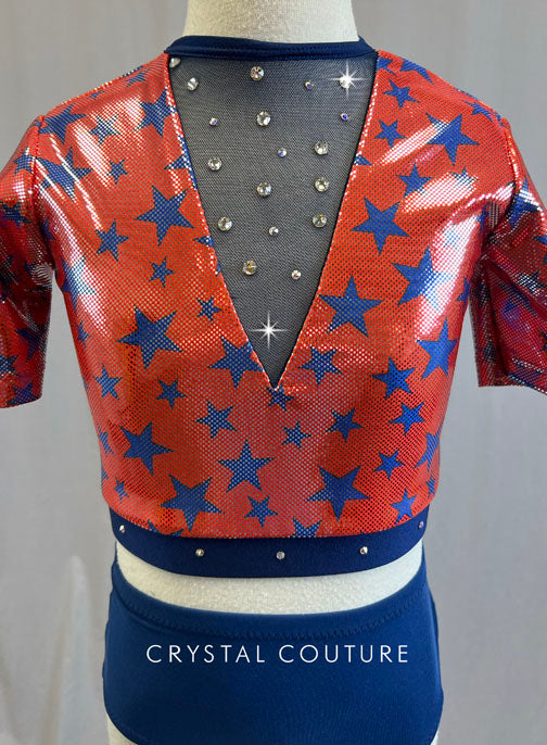 Custom Red Star Crop Top with Strappy Back - Rhinestones
