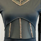 Black Unitard with Mesh Sleeves and Cutouts - Rhinestones