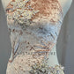Light Pink Crushed Velvet Leotard with Ivory Appliques and Side Skirt - Rhinestones