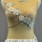 Nude Mock Neck Sleevesless Leotard with White Appliques and Long Skirt - Rhinestones