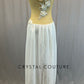 Nude Mock Neck Sleevesless Leotard with White Appliques and Long Skirt - Rhinestones