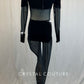 Black Mesh and Velvet Long Sleeve Unitard - Rhinestones