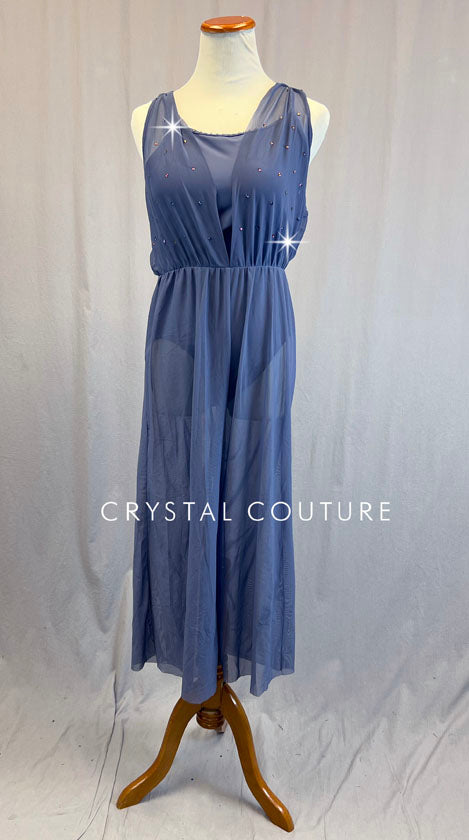 Periwinkle Draped Mesh Jumpsuit - Rhinestones