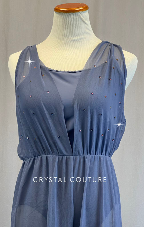 Periwinkle Draped Mesh Jumpsuit - Rhinestones