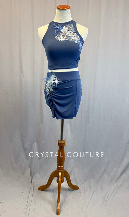 Periwinkle Two Piece Cinch Back Top and Ruched Skirt - Rhinestones