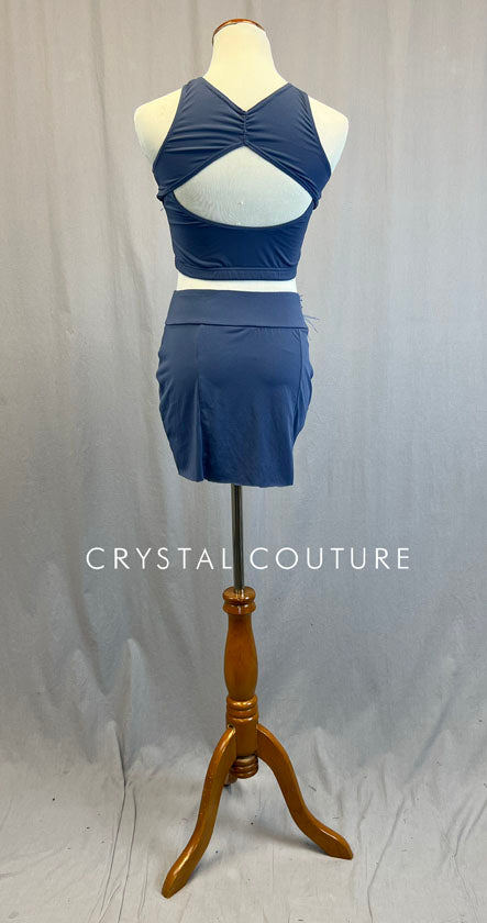 Periwinkle Two Piece Cinch Back Top and Ruched Skirt - Rhinestones