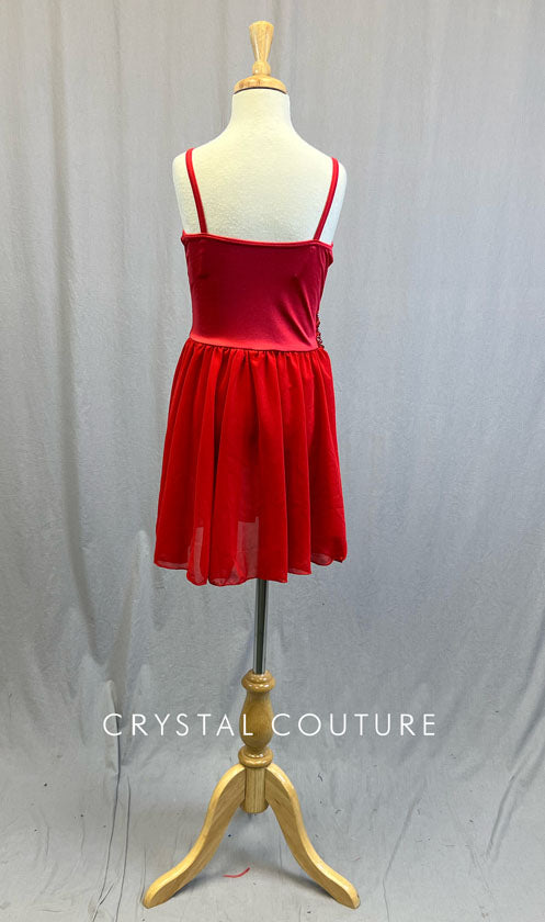 Red Camisole Leotard with Sweetheart Neckline and Circle Skirt - Rhine –  Crystal Couture