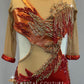 Custom Red and Orange Cutout Leotard with Appliques and Beaded Fringe - Rhinestones