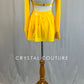 Custom Mustard Two Piece with Back Skirt and Appliques - Rhinestones