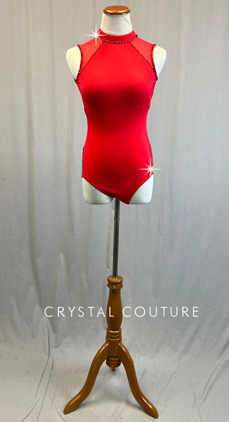 Red Mock Neck Leotard - Rhinestones