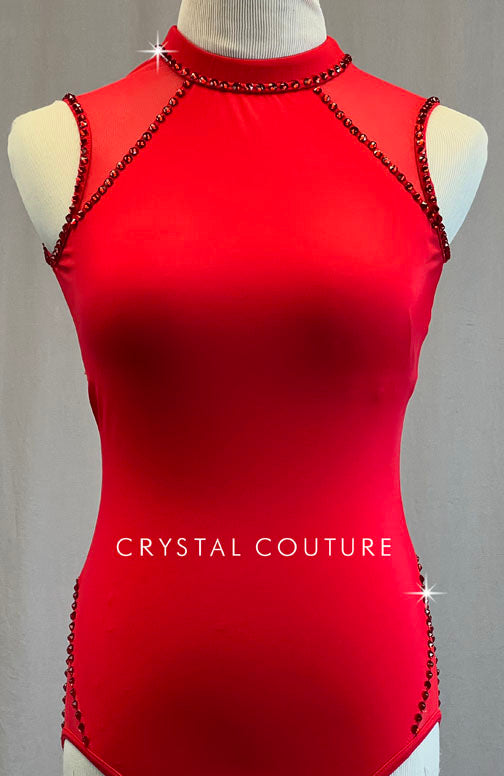 Red Mock Neck Leotard - Rhinestones