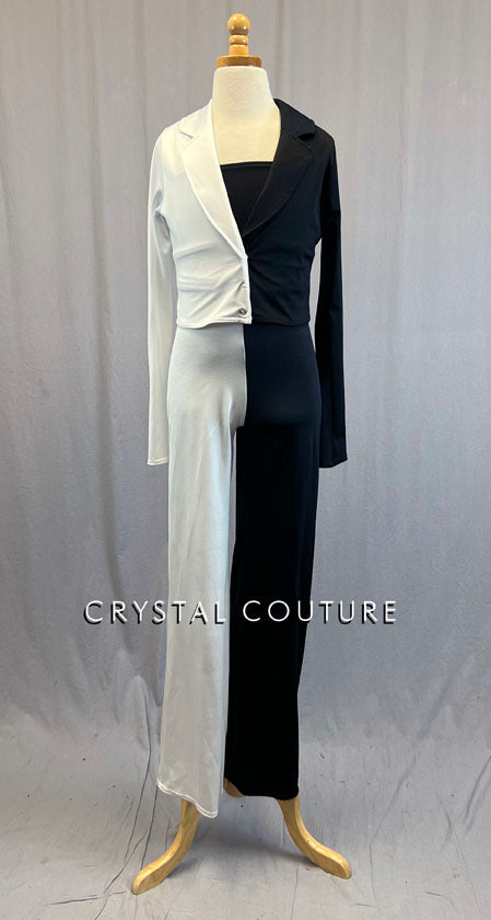 Black and White Vertical Split Stretch Suit