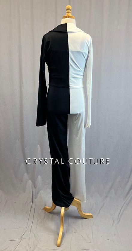 Black and White Vertical Split Stretch Suit