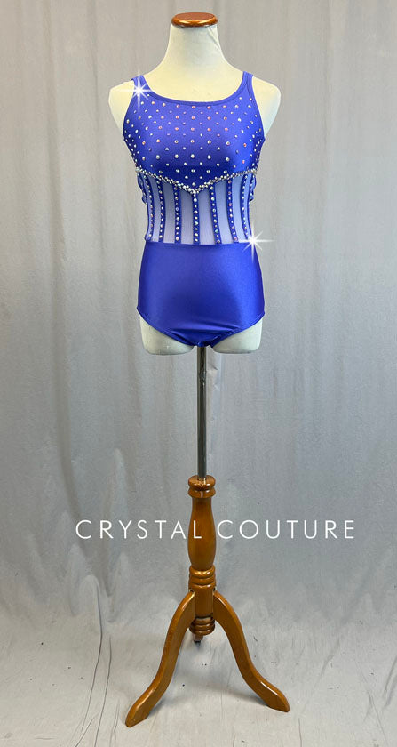 Custom Purple Leotard with Mesh and Princess Seamed Bodice - Rhinestones