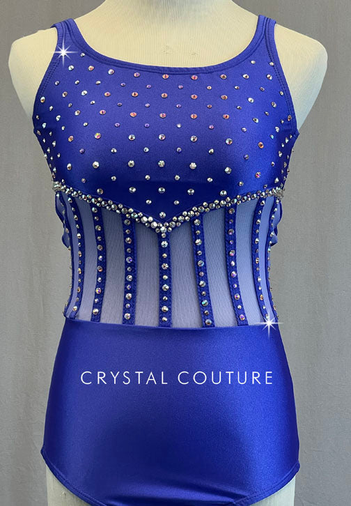 Custom Purple Leotard with Mesh and Princess Seamed Bodice - Rhinestones