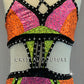 Pink, Green, and Orange Color Block Connected Two Piece - Rhinestones