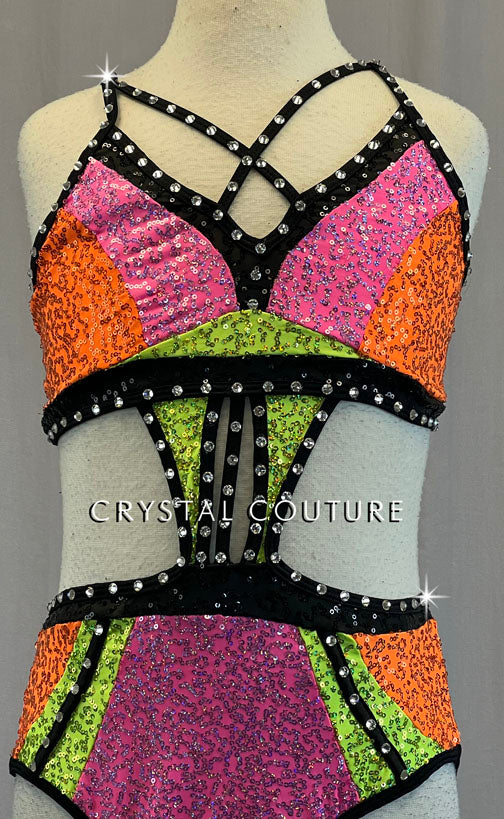Rainbow High Waisted Two Piece with Puff Sleeves - Rhinestones – Crystal  Couture