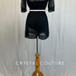 Black Puff Sleeve Mesh Crop Top and Shorts with Green Applique - Rhinestones