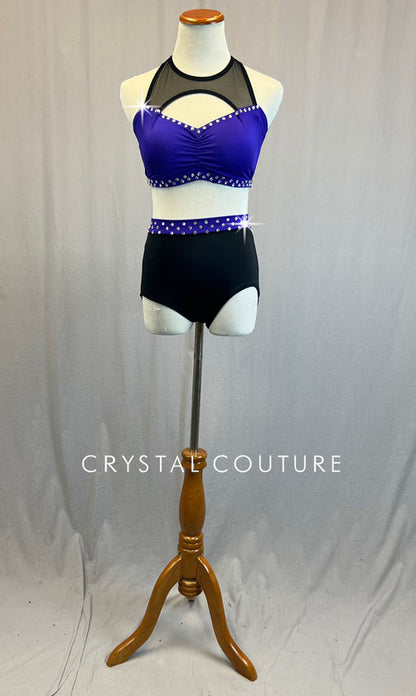 Purple and Black Two Piece with Mesh Details - Rhinestones