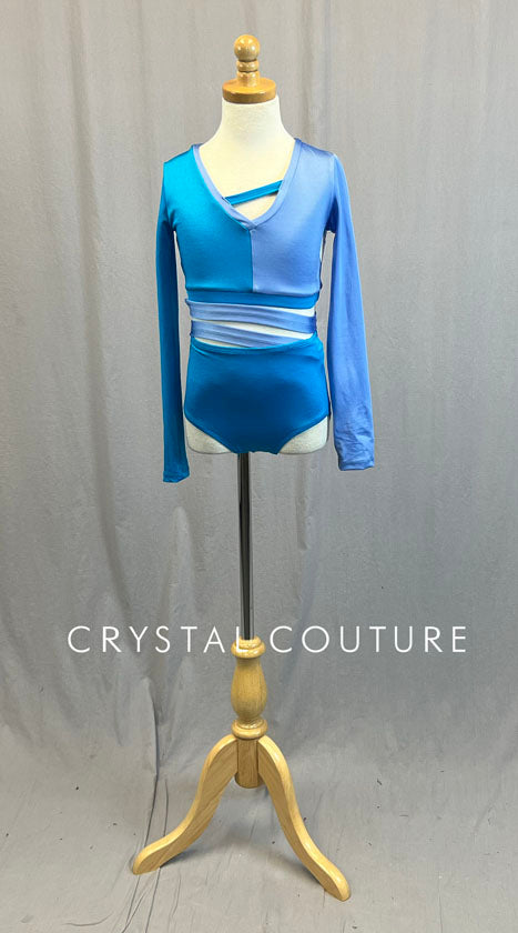 Shades of Blue Asymmetrical Long Sleeved Connected Two Piece