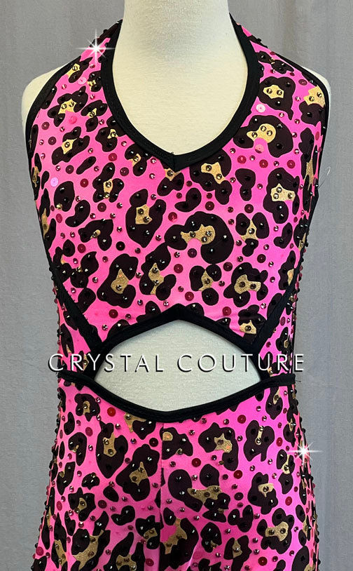 Custom Pink & Gold Leopard Print Jumpsuit - Rhinestones
