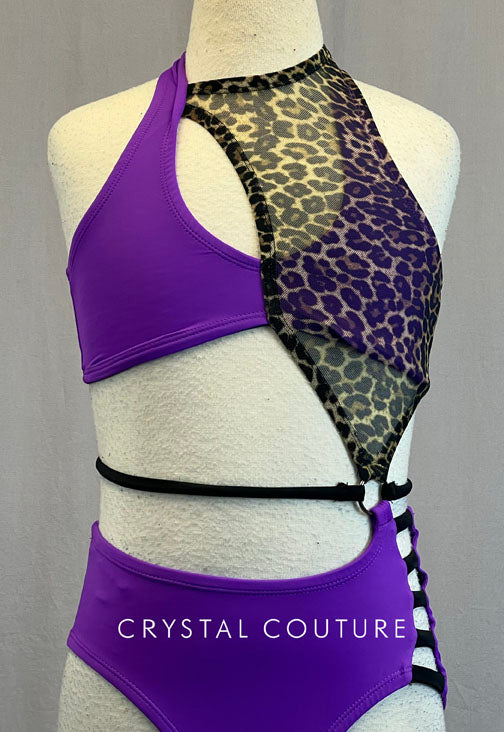 Purple & Leopard Asymmetrical Leotard with Cutouts