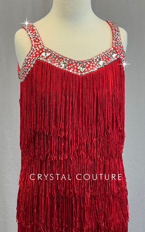 Red Layered Fringe Dress - Rhinestones