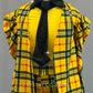 Black & Yellow Plaid Stretch Suit with Neck Tie - Rhinestones