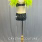 Custom Black Louis Vuitton Leotard with Mesh Cutouts and Green Feathered Shoulders - Rhinestones