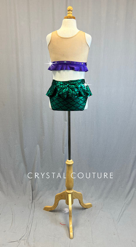 Custom Purple & Green Mermaid Two Piece - Rhinestones