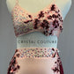 Baby Pink Bra Top and Trunks with Maroon Back Skirt and Appliques - Rhinestones