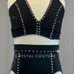 Black Strappy Back Top and High Waisted Trunks - Rhinestones