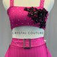 Hot Pink Pinstripe Top and Tiered Back Skirt with Appliques - Rhinestones