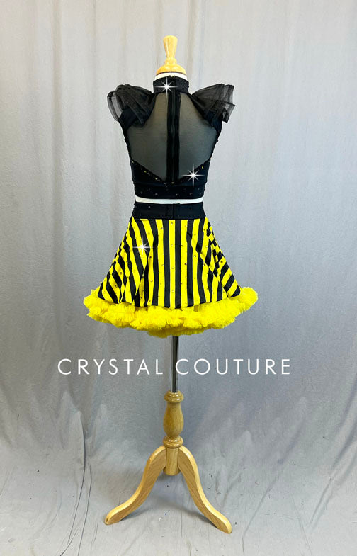 Bumble Bee Inspired Two piece with detachable Yellow and Black Tulle Skirt - Rhinestones