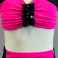 Custom Electric Pink & Black Crop Top Two Piece - Rhinestones