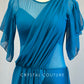Teal Mesh Dress with Flutter Sleeves and Sash