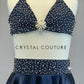 Custom Navy Blue Bra Top with Pearls and Silky Circle Skirt
