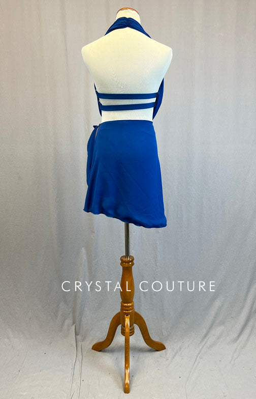 Custom Blue Appliqued Bra Top with Wrap Skirt and Halter