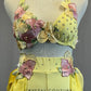 Custom Yellow Two Piece with Floral Appliques and Back Skirt - Rhinestones