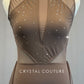 Taupe Cap Sleeve Leotard with Mesh Inserts and Back Skirt - Rhinestones