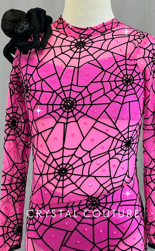 Custom Hot Pink Spider Web Inspired Unitard - Rhinestones