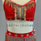 Custom Red Two Piece with Gold Beaded Fringe and Strappy Back - Rhinestones