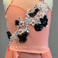 Peach Leotard with Back Skirt and Appliques - Rhinestones