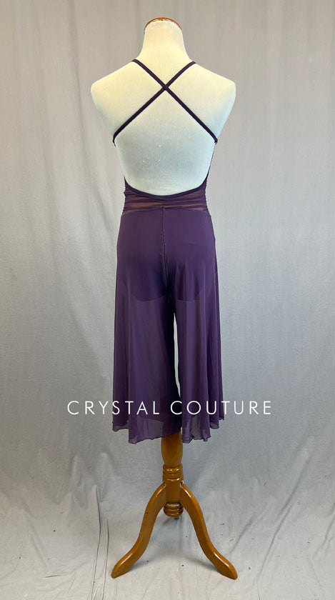 Plum Ruched Jumpsuit with Cutouts and Wide Leg Pants