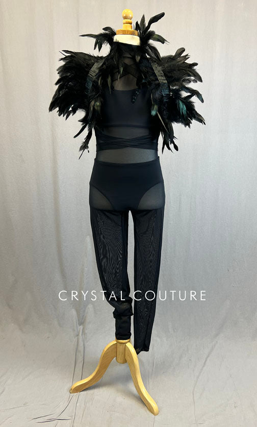 Black Mesh Unitard with Feather Back
