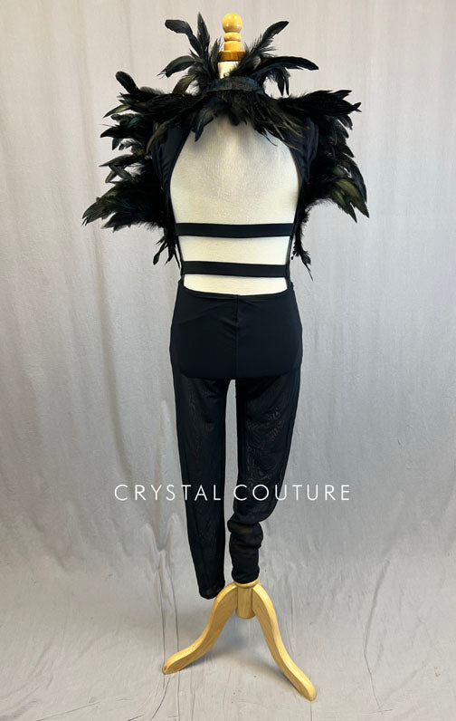 Black Mesh Unitard with Feather Back